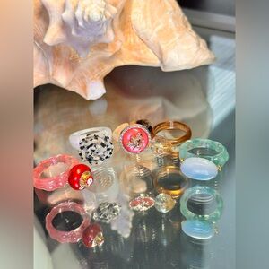 Elegant STONES, RESIN, CERAMIC Statement Women's Ring Set of 5 (G) size 8